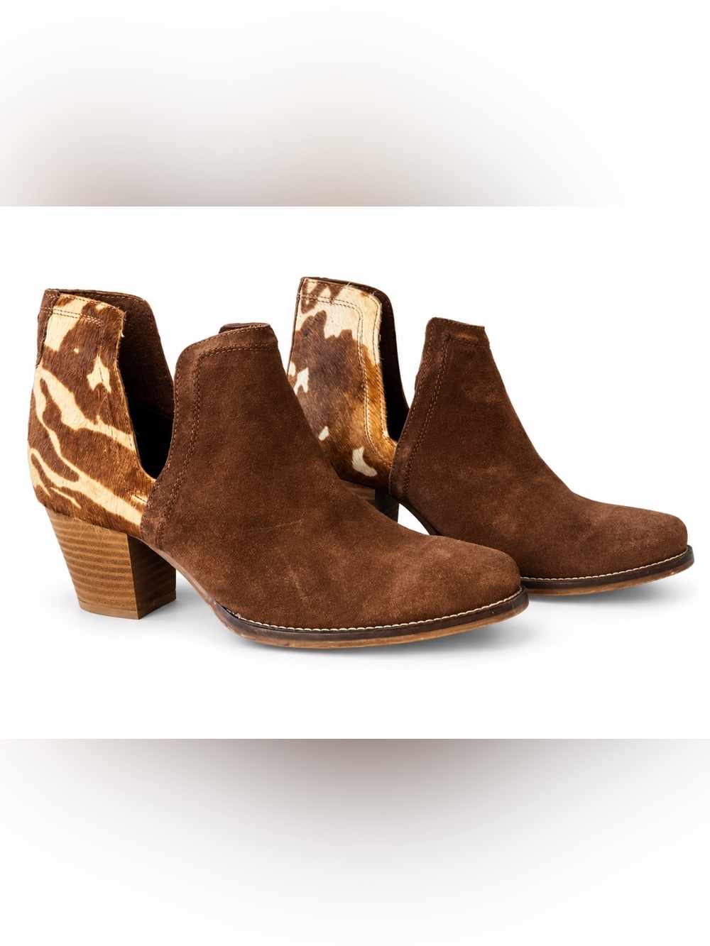 Roper Rowdy Cow Hair on Hide Suede Western Ankle Boots Women’s 7.5
